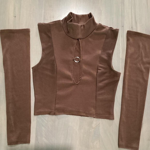 Urban Outfitters Brown Mock-neck Crop Top With Detached Sleeves - Picture 1 of 5
